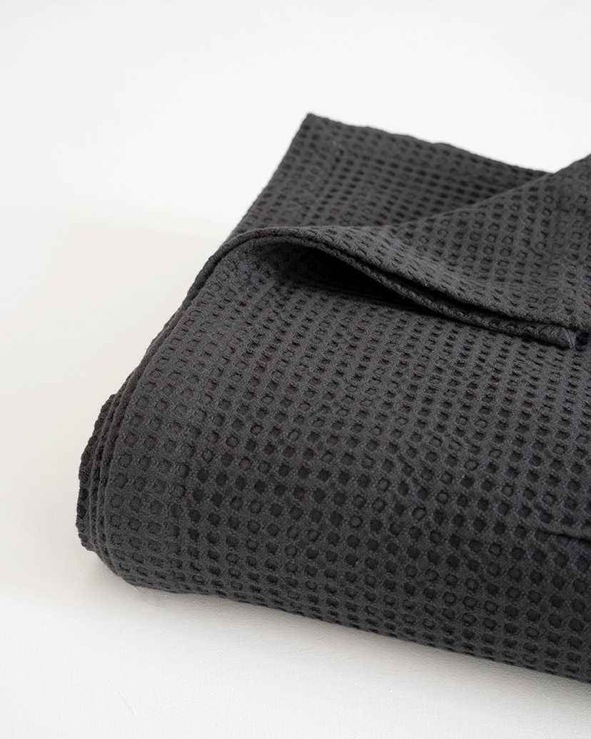 Mungo Cobble Weave Bed Cover in Slate. Pure cotton & designed, woven, made at the Mungo Mill in South Africa